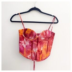 MACH & MACH Corset Tie Back Crop Top structured Orange/Pink pattern size US 8